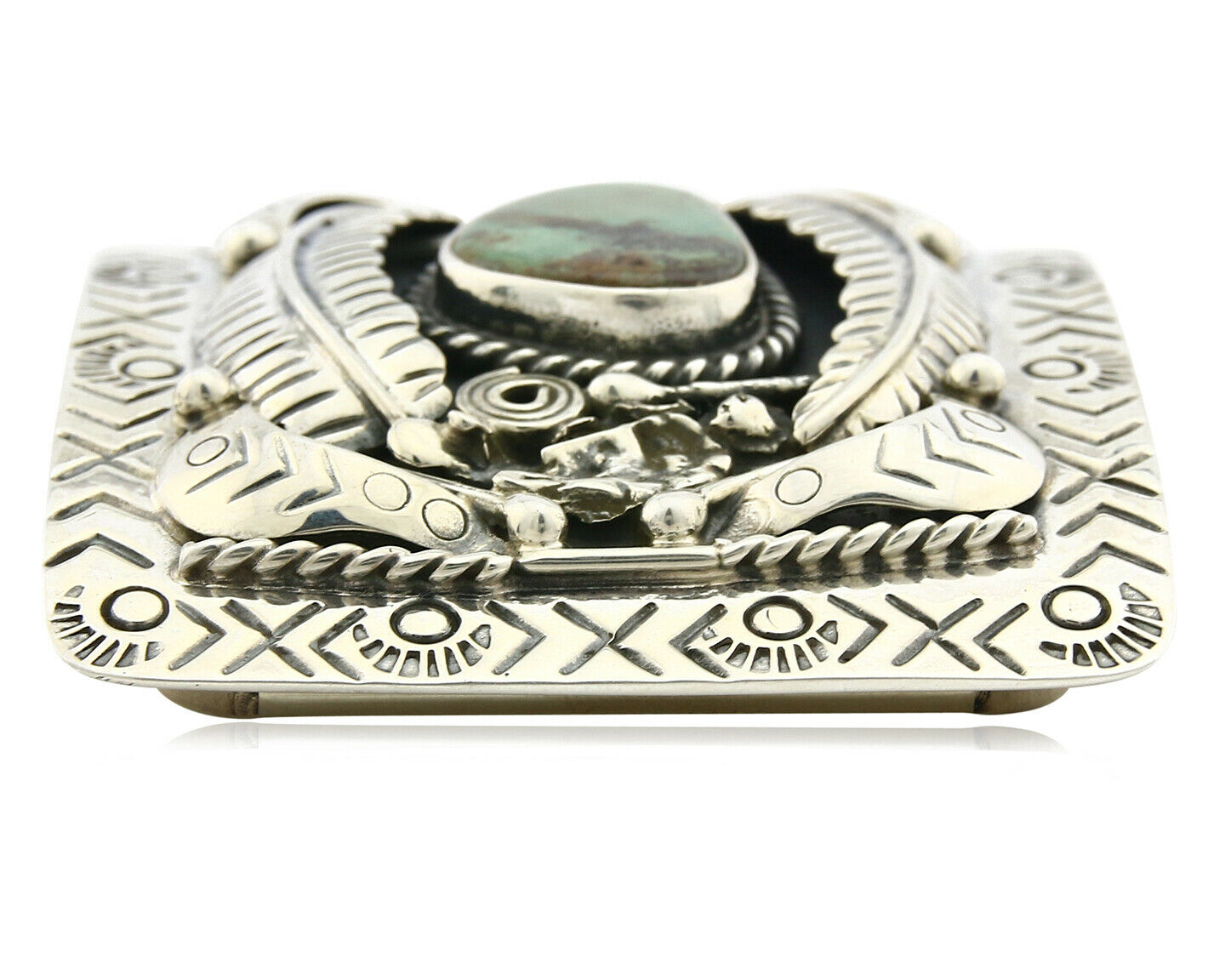 Navajo Belt Buckle .925 Silver Natural Turquoise Artist Signed Tipi C.80's