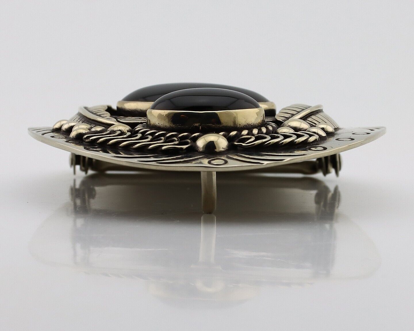 Men Navajo Belt Buckle .999 Nickel Onyx Artist Signed Teepee Handmade C.1980's