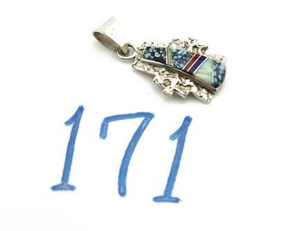 Navajo Pendant .925 Silver Inlaid Gemstone Native American C.80's