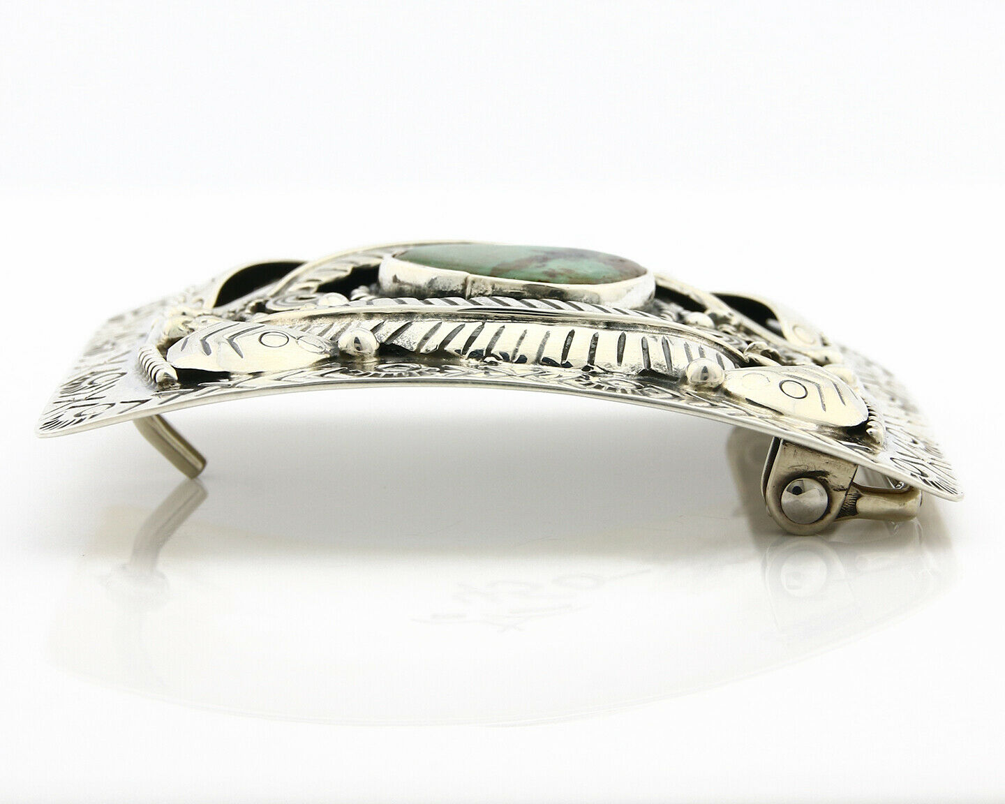 Navajo Belt Buckle .925 Silver Natural Turquoise Artist Signed Tipi C.80's