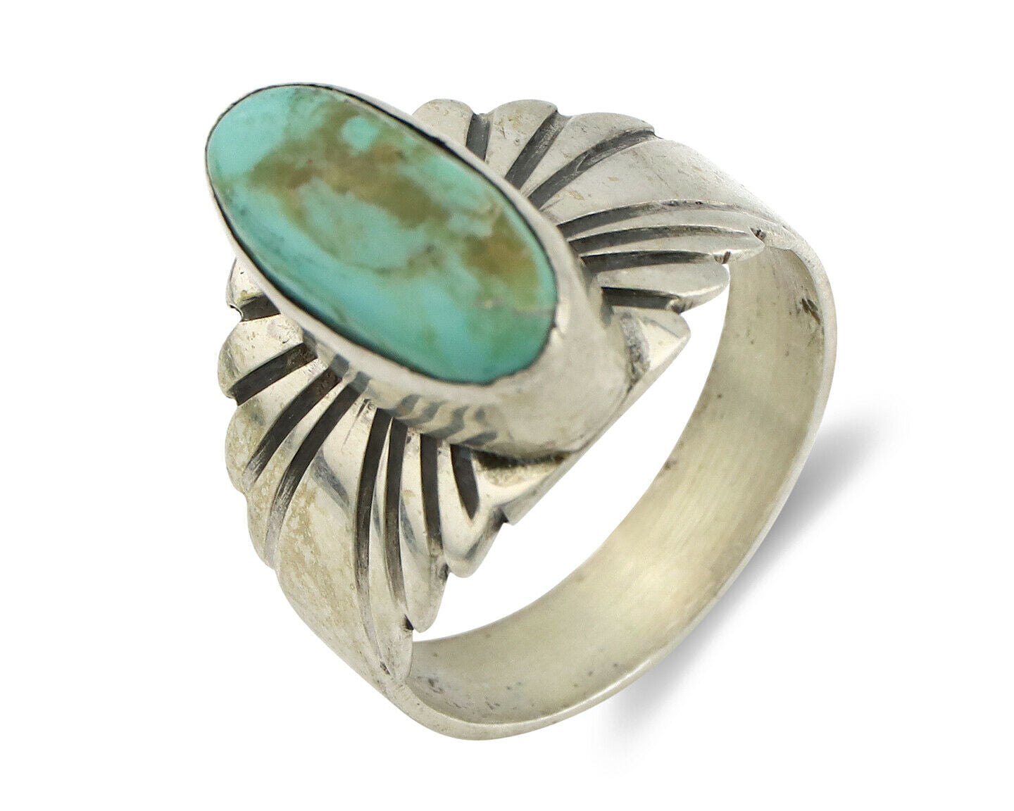 Navajo Ring .925 Silver Kingman Turquoise Artist Signed Apache C.80's
