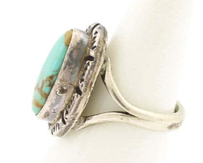 Navajo Ring .925 Silver Kingman Turquoise Artist Signed Gecko C.80's