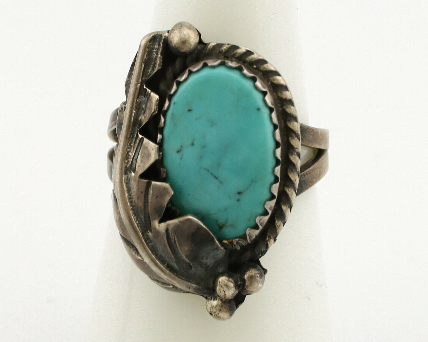 Navajo Ring .925 Silver Kingman Turquoise Native American Artist C.1980's