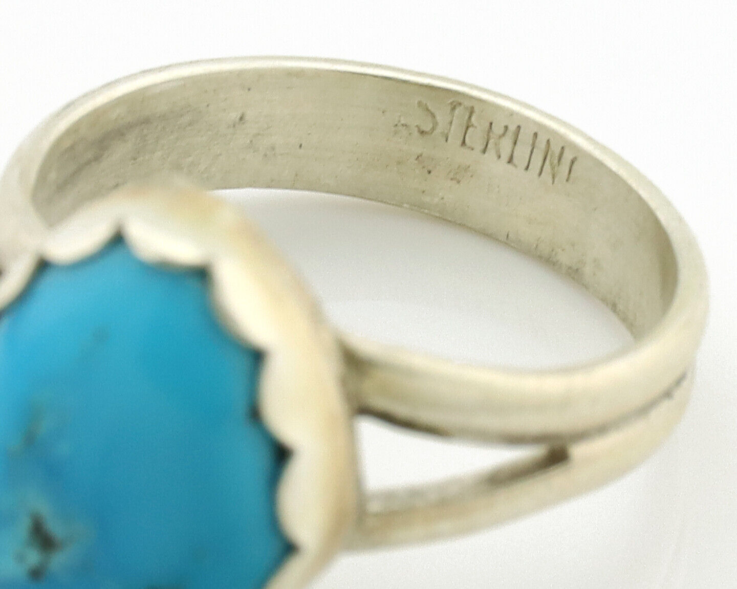 Navajo Ring .925 Silver Sleeping Beauty Turquoise Native American Artist C.1980s