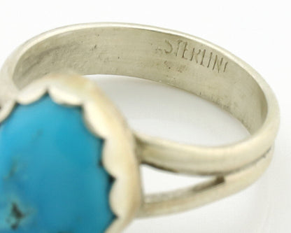 Navajo Ring .925 Silver Sleeping Beauty Turquoise Native American Artist C.1980s