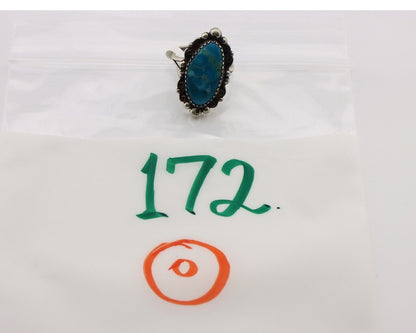 Navajo Ring 925 Silver Blue Gem Turquoise Artist Signed Billy Eagle C.80's