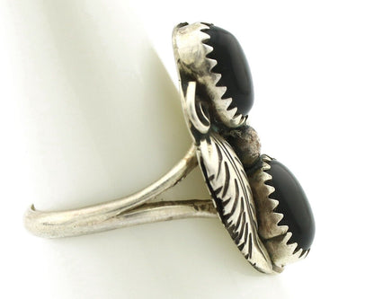Navajo Ring 925 Silver Natural Mined Onyx Artist Signed T Thomas C.80's