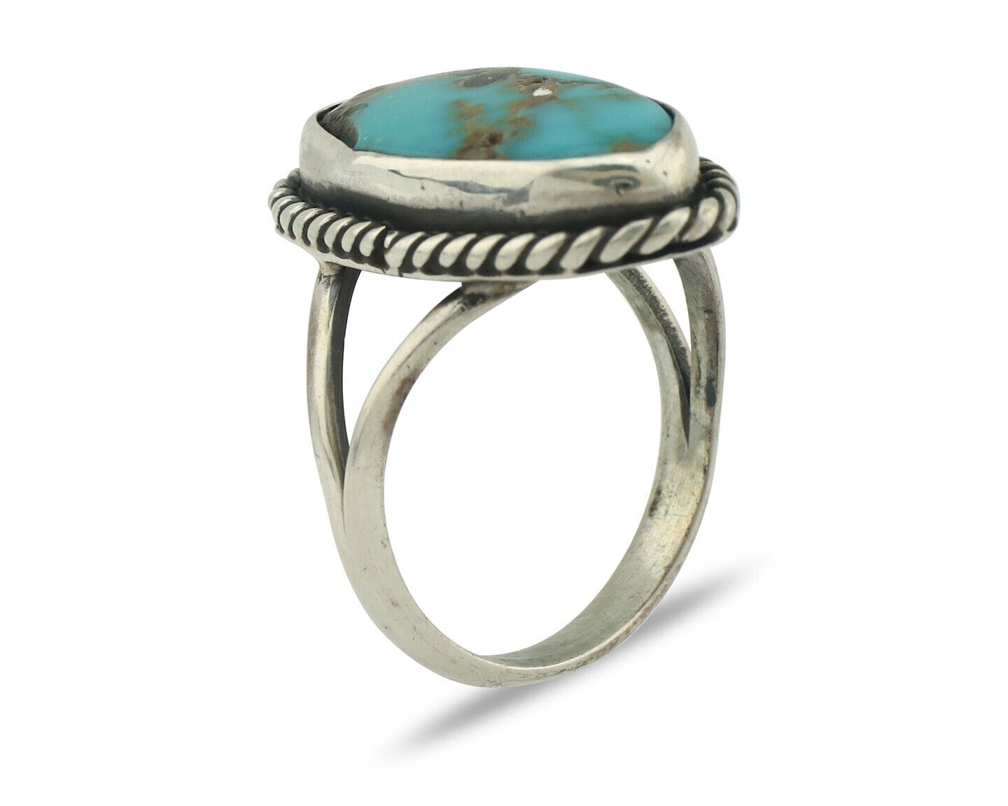 Navajo Ring .925 Silver Natural Blue Kingman Turquoise Native Signed C.80's