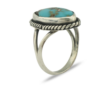 Navajo Ring .925 Silver Natural Blue Kingman Turquoise Native Signed C.80's