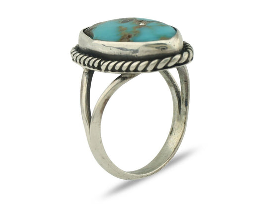 Navajo Ring .925 Silver Natural Blue Kingman Turquoise Native Signed C.80's