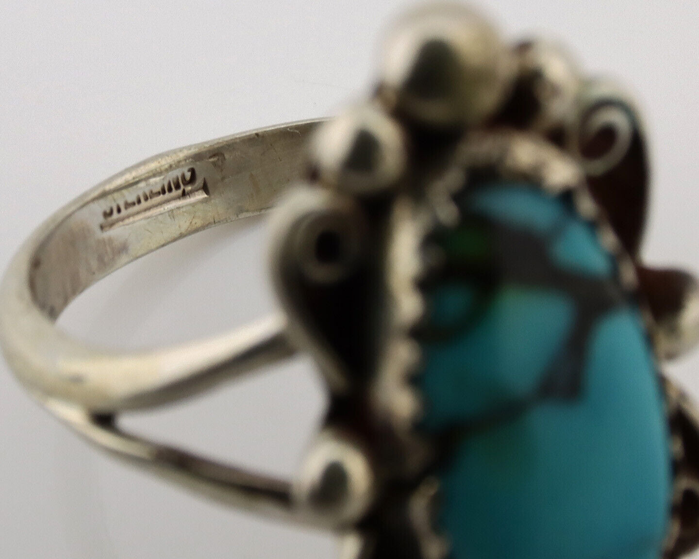 Navajo Ring .925 Silver Spiderweb Turquoise Native American Artist C.1980's