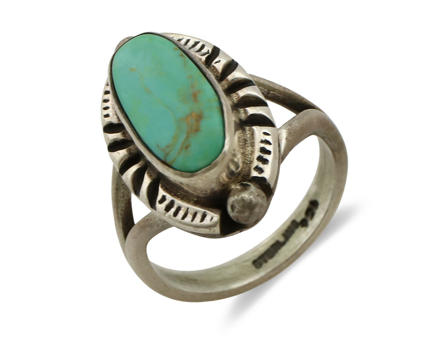 Navajo Ring .925 Silver Kingman Turquoise Artist Signed Gecko C.80's