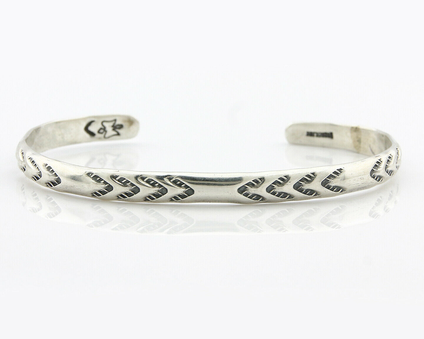 Navajo Bracelet .925 Silver Hand Stamped Arrow Head Artist I Montoya C.80's