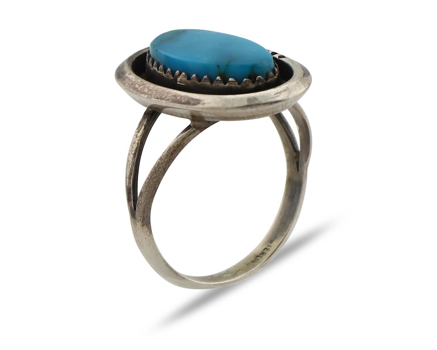 Navajo Ring 925 Silver Blue Gem Turquoise Native American Artist C.80's