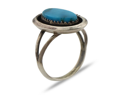 Navajo Ring 925 Silver Blue Gem Turquoise Native American Artist C.80's