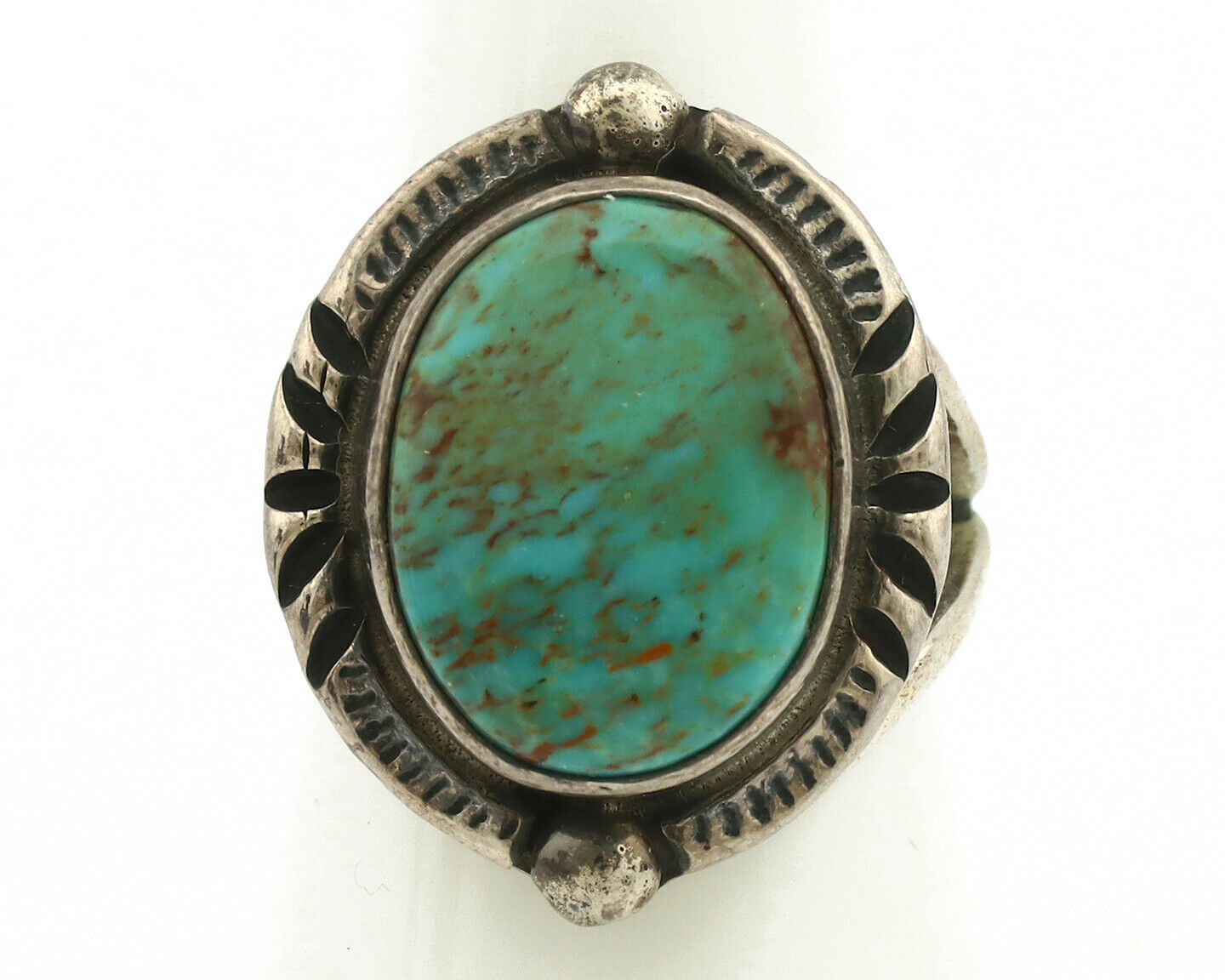 Navajo Ring .925 Silver Kingman Turquoise Artist Signed Gecko C.1980's