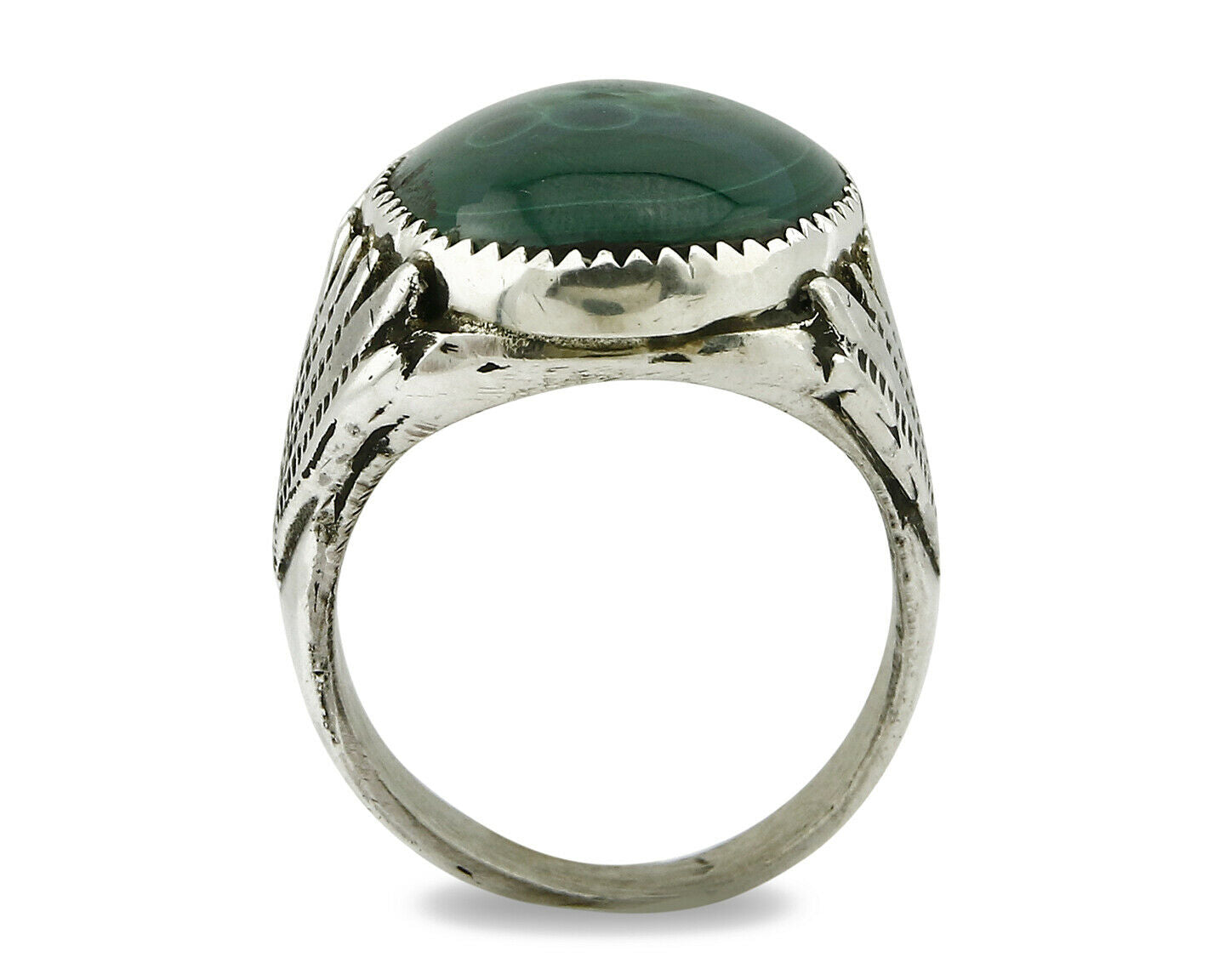 Navajo Ring .925 Silver Natural Malachite Signed Artist P Handmade C.80's