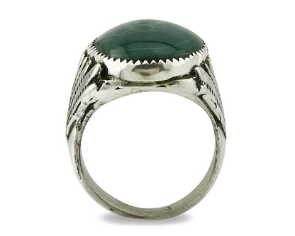 Navajo Ring .925 Silver Natural Malachite Signed Artist P Handmade C.80's