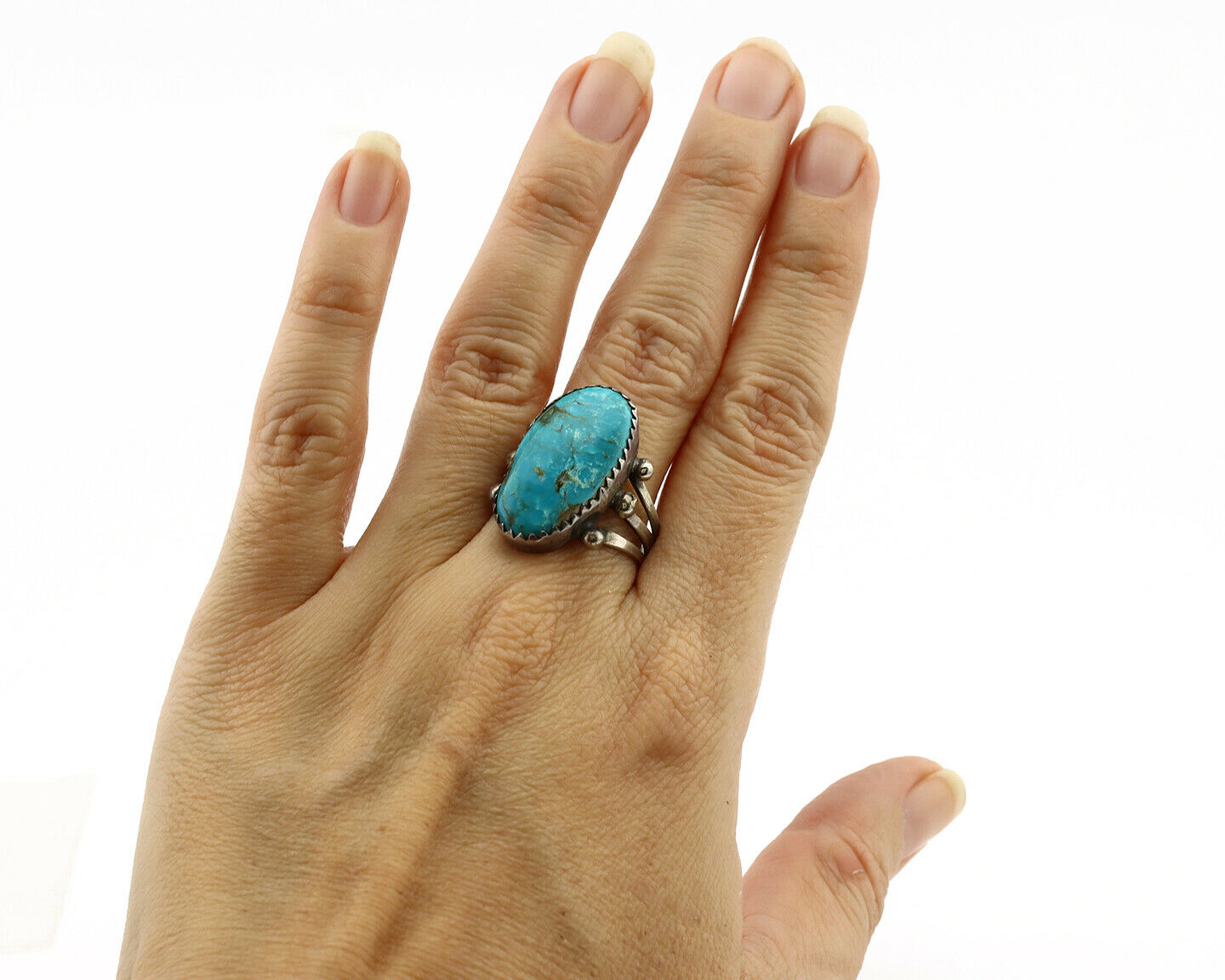 Navajo Ring .925 Silver Blue Turquoise Native American Artist C.1980's