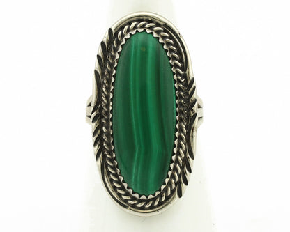 Navajo Ring 925 Silver Natural Green Malachite Signed William Denetdale C.80's