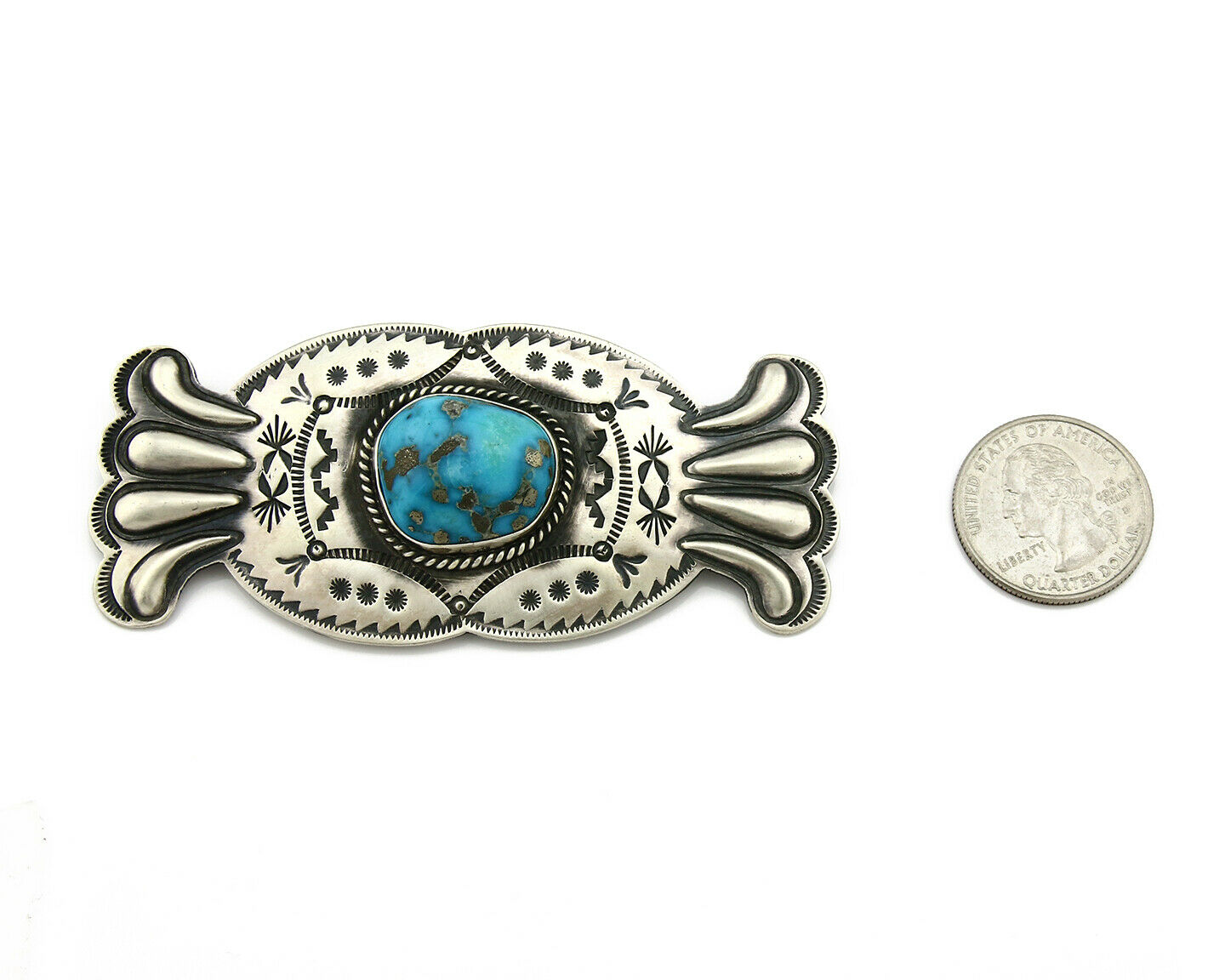 Navajo Handmade Turquoise Pin .925 Sterling Silver Signed Artist PJ Begay C.80's
