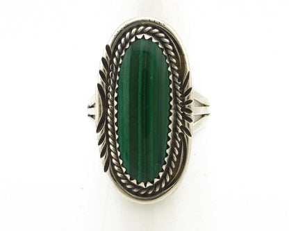 Navajo Ring 925 Silver Natural Malachite Artist Signed William Denetdale C80s