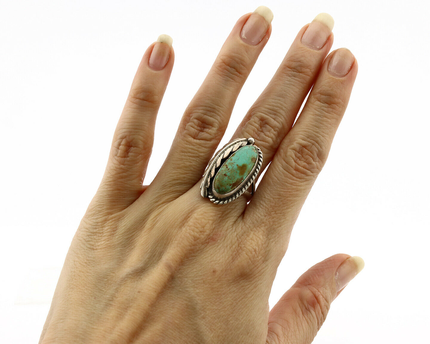 Navajo Ring .925 Silver Arizona Turquoise Signed Apache Manufacturing C80s