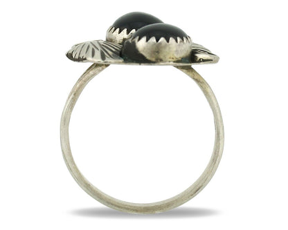 Navajo Ring 925 Silver Natural Mined Onyx Artist Signed T Thomas C.80's