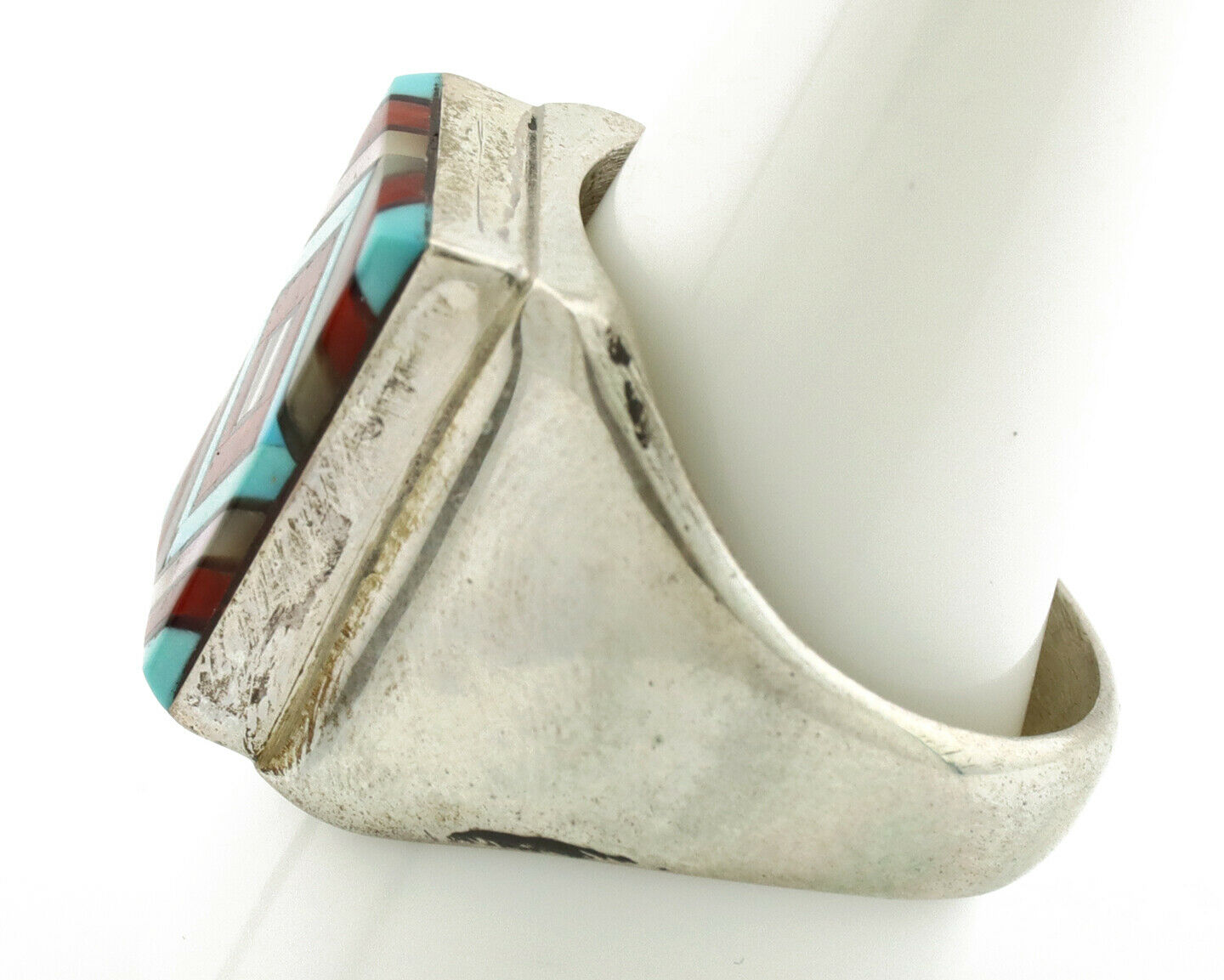 Zuni Inlaid Ring .925 Silver Gemstone Artist Varden Vacit C.1980's