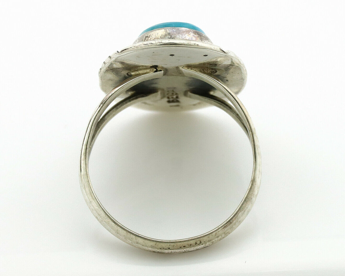 Navajo Ring .925 Silver Blue Turquoise Artist Signed Begay C.1980's