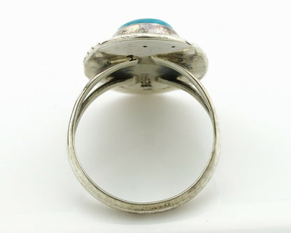 Navajo Ring .925 Silver Blue Turquoise Artist Signed Begay C.1980's