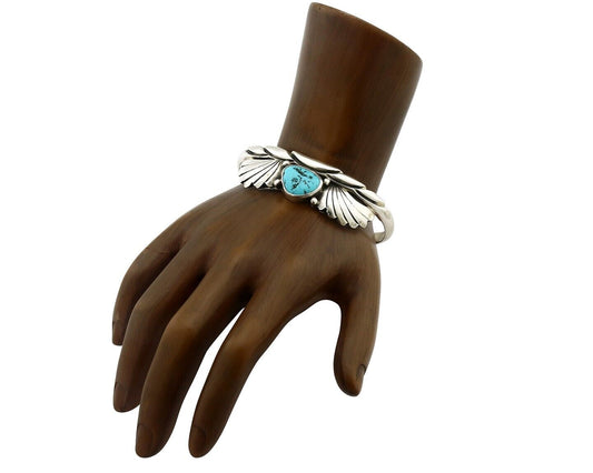 Navajo Bracelet 925 Silver Sleeping Beauty Turquoise Artist Signed M Montoya C80