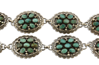 Women's Navajo Concho Belt .925 Silver Signed Montoya C.80's Nat Turq