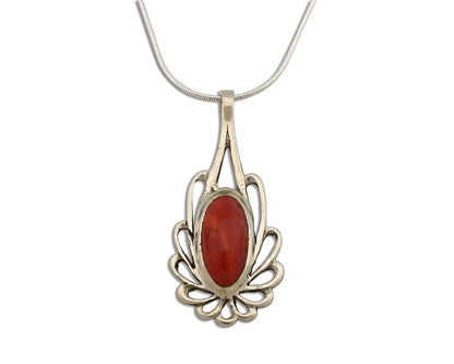 Navajo Necklace 925 Silver Red Medterranean Coral Native Artist C.80's