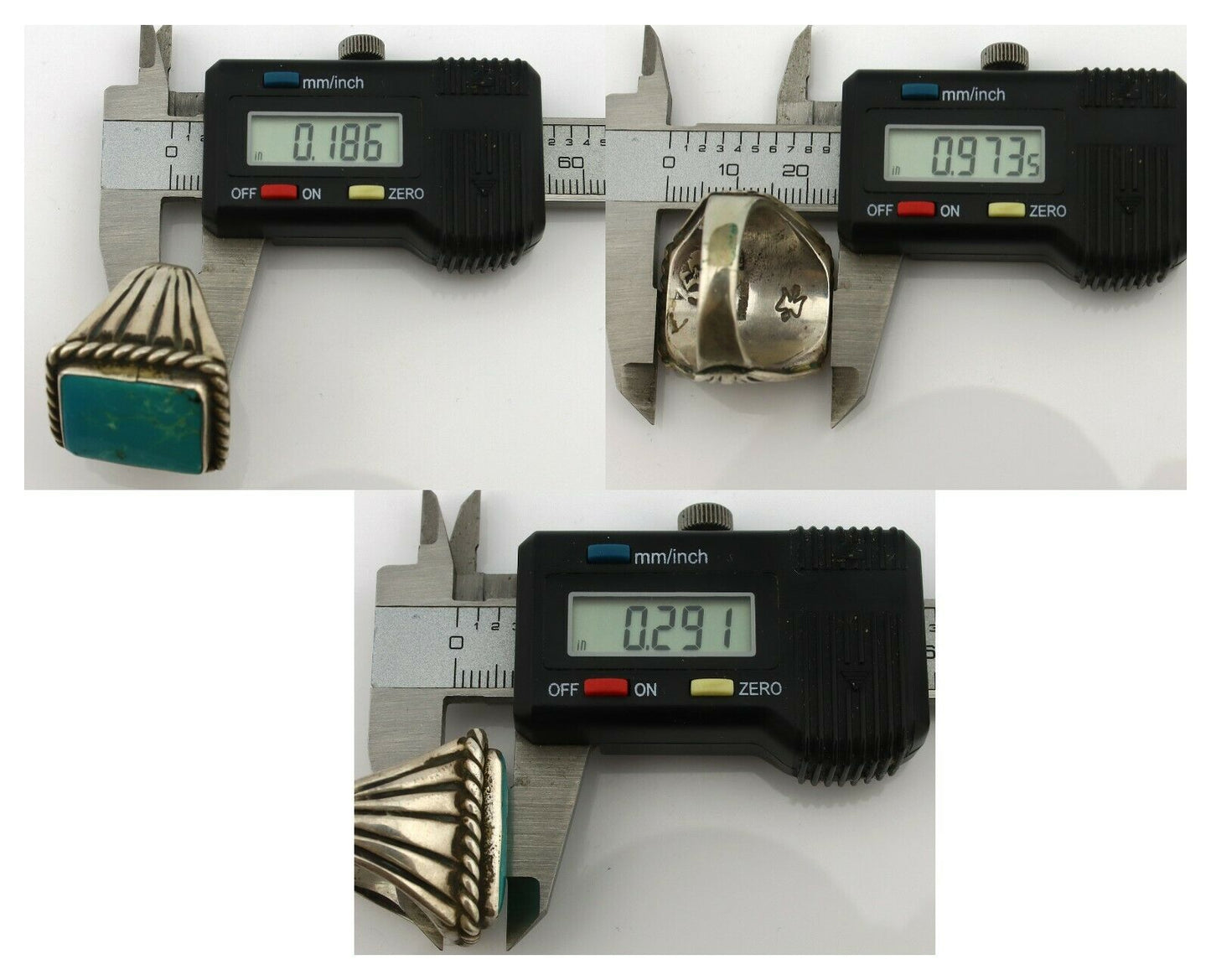 Navajo Ring .925 Silver Bluegreen Turquoise Signed C Montoya C.80's