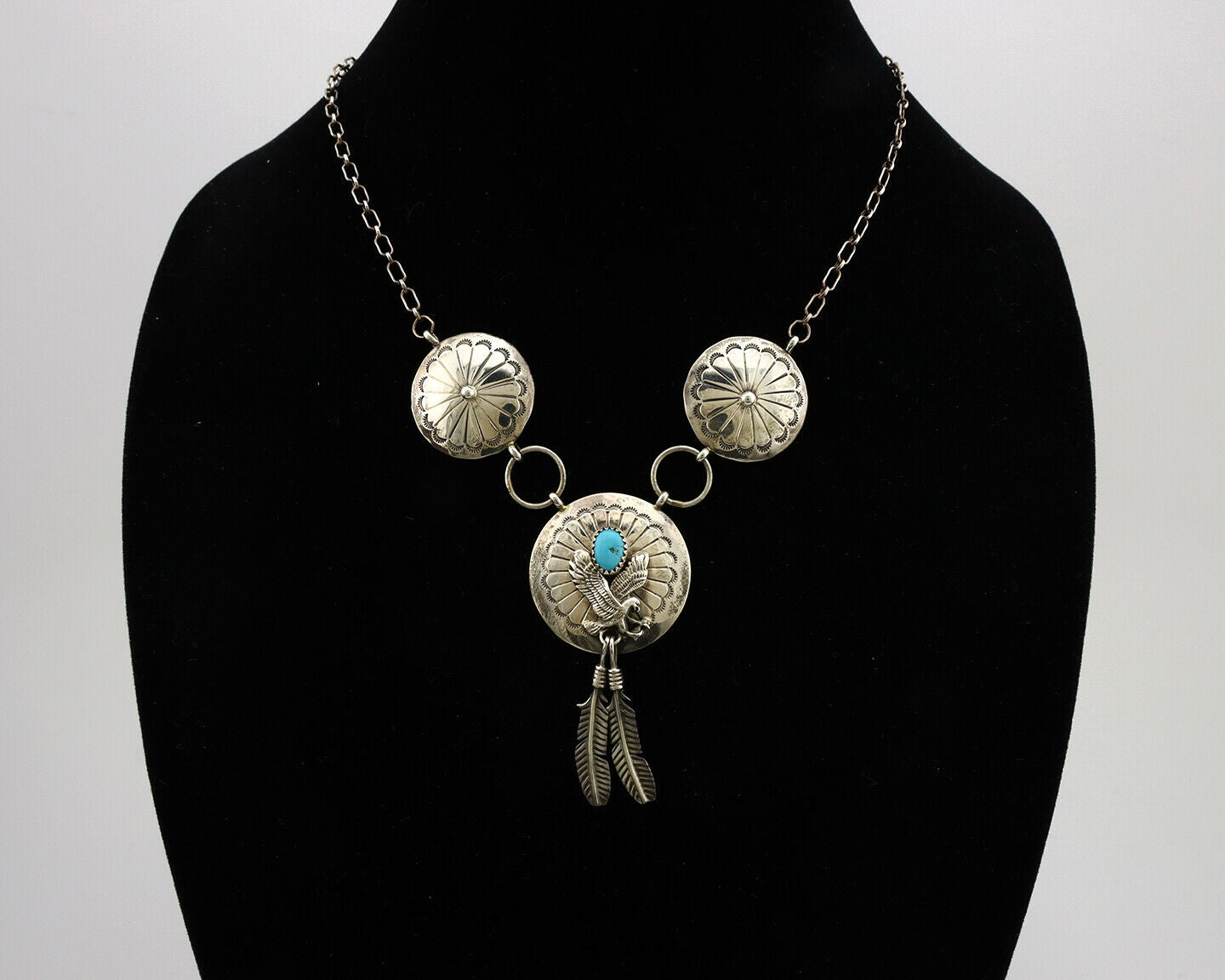 Navajo Necklace .925 Silver Sleeping Beauty Turquoise Signed A Payton C.80's