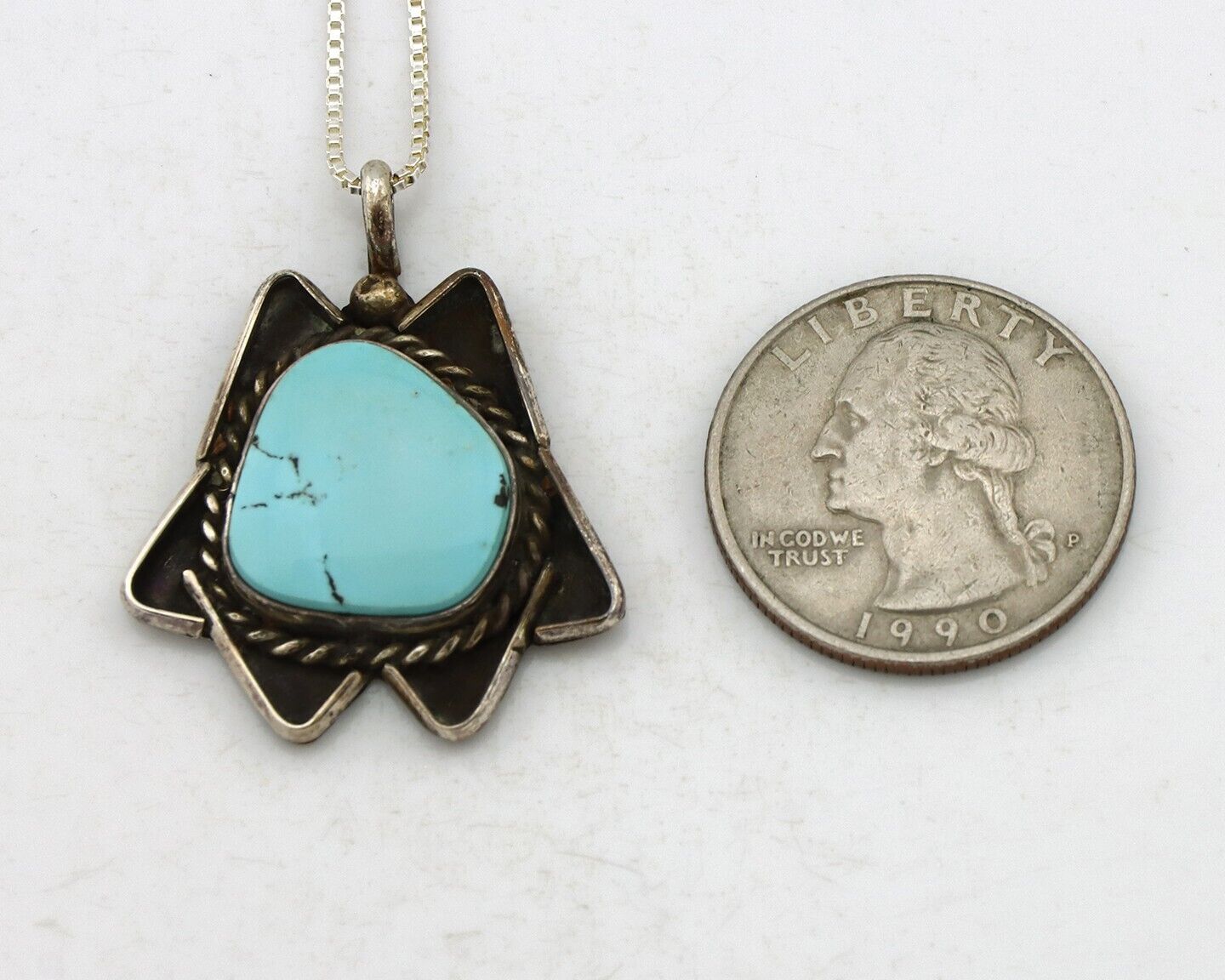 Navajo Handmade Necklace 925 Silver Natural Blue Turquoise Native Artist C.70's