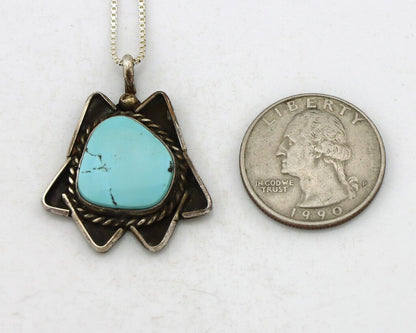 Navajo Handmade Necklace 925 Silver Natural Blue Turquoise Native Artist C.70's
