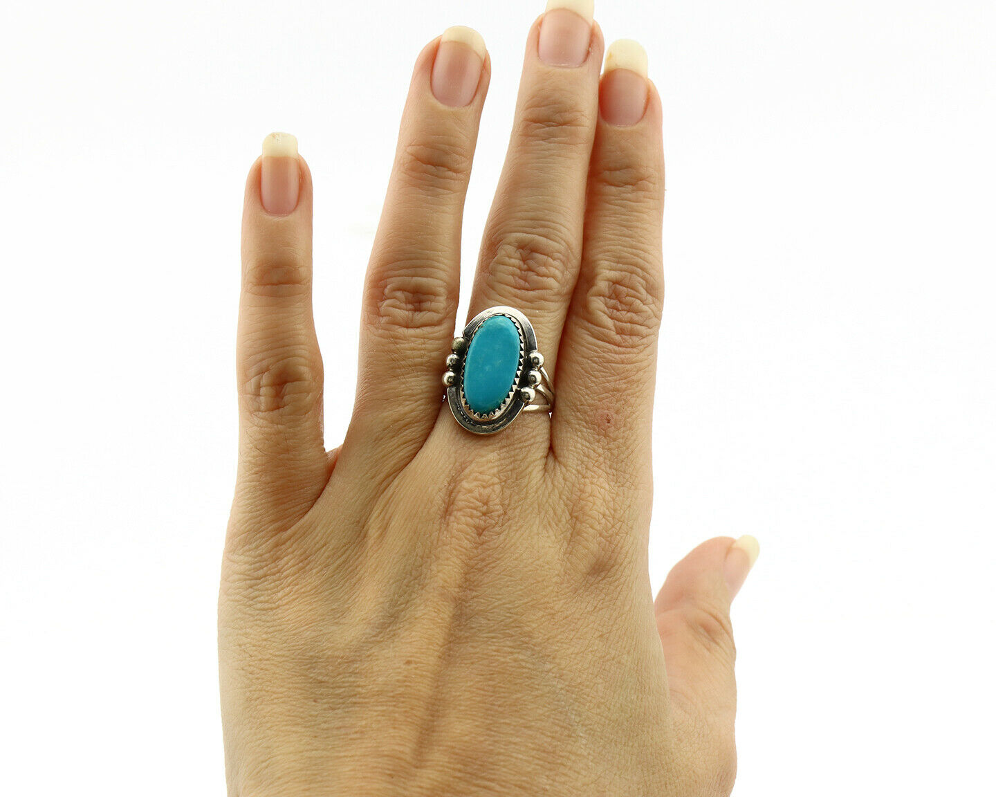 Navajo Ring .925 Silver Blue Turquoise Artist Signed Anna Begay C.1980's