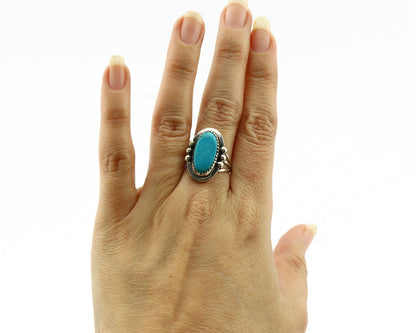 Navajo Ring .925 Silver Blue Turquoise Artist Signed Anna Begay C.1980's
