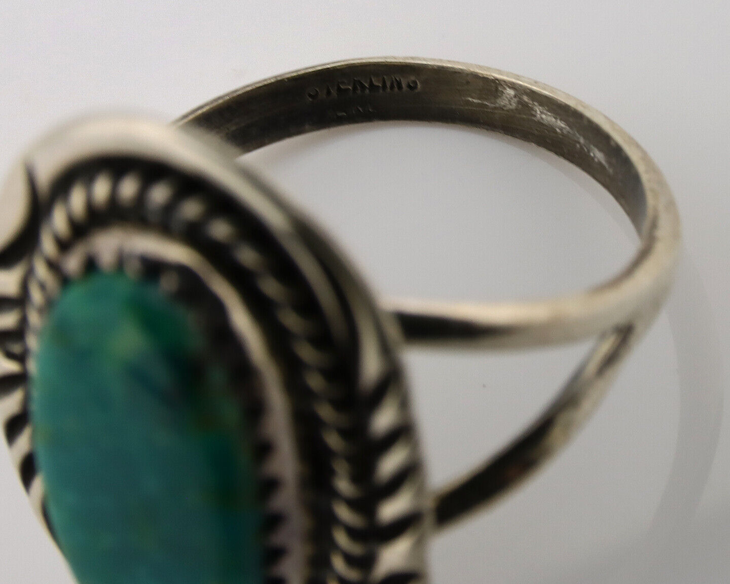 Navajo Ring .925 Silver Nevada Turquoise Native American Artist C.1980's