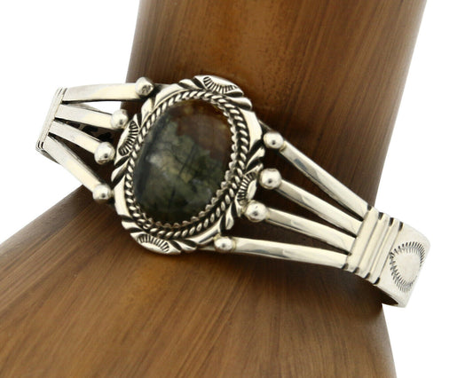 Navajo Bracelet 925 SOLID Silver Natural Jasper Artist William Denetdale C80s