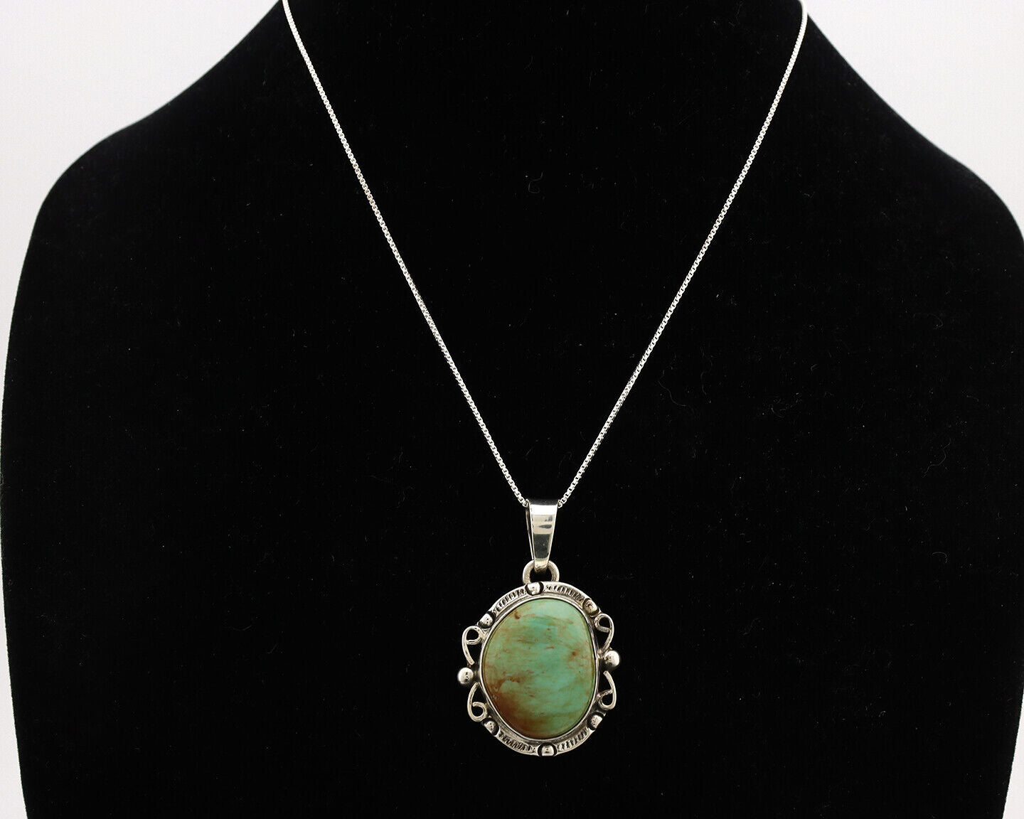 Navajo Necklace .925 Silver Kingman Turquoise Native American Signed C.1980's