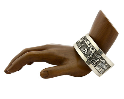 Navajo Bracelet .925 SOLID Silver Artist Signed BB Handmade Overlay C.80-90's