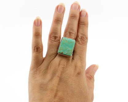 Navajo Ring .925 Silver Kingman Turquoise Artist Signed Gecko C.80's