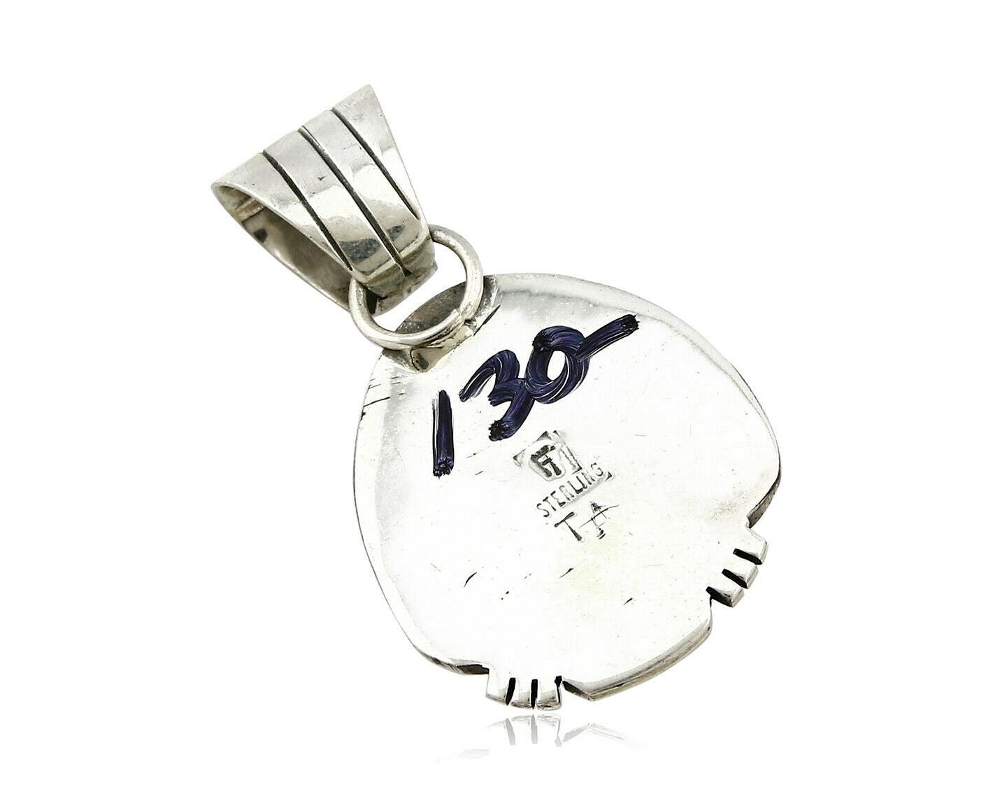 Navajo Pendant .925 Silver Kingman Turquoise Signed Artist FT C.80's