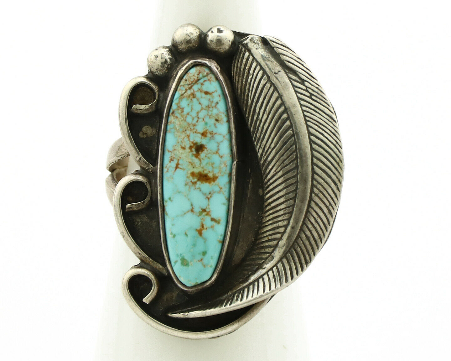 Navajo Ring .925 Silver Blue Turquoise Native American Artist C.80's