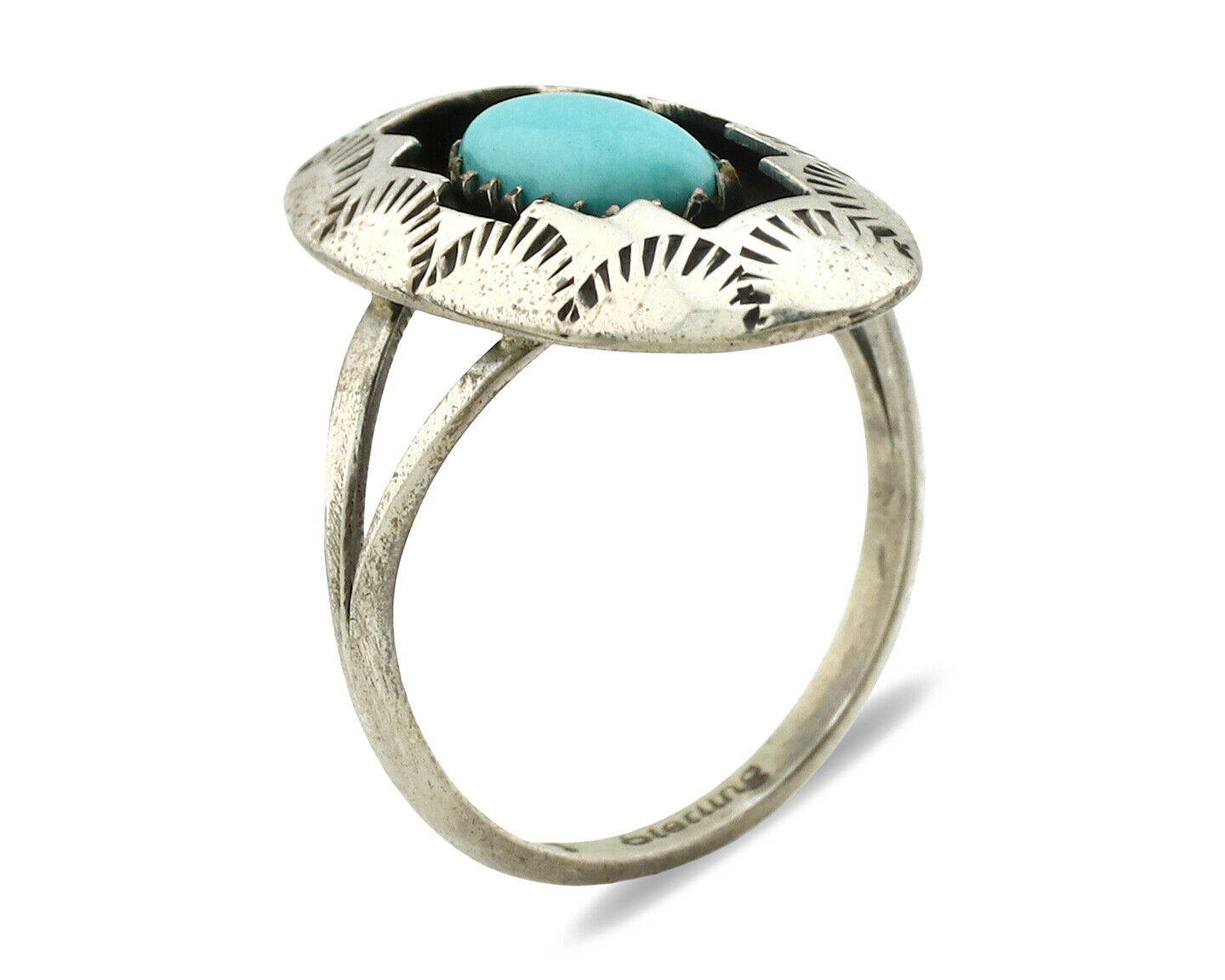 Navajo Ring .925 Silver Sleeping Beauty Turquoise Artist Signed P C.80's