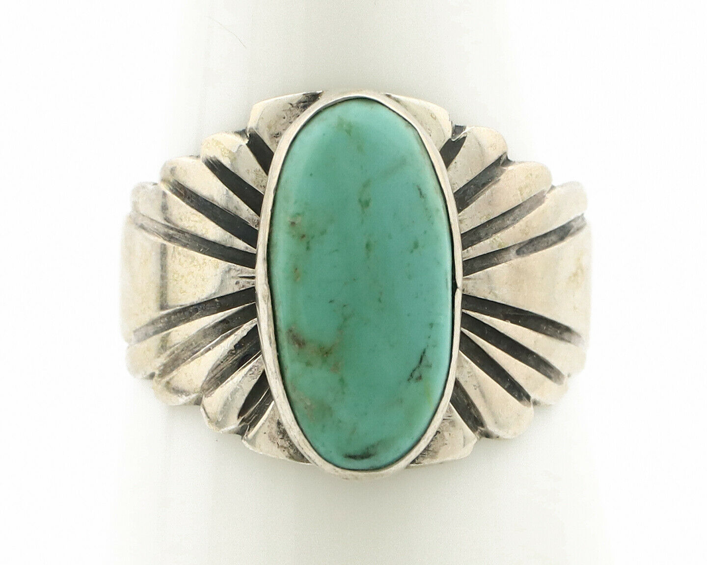 Navajo Ring .925 Silver Kingman Turquoise Artist Signed Apache C.80's