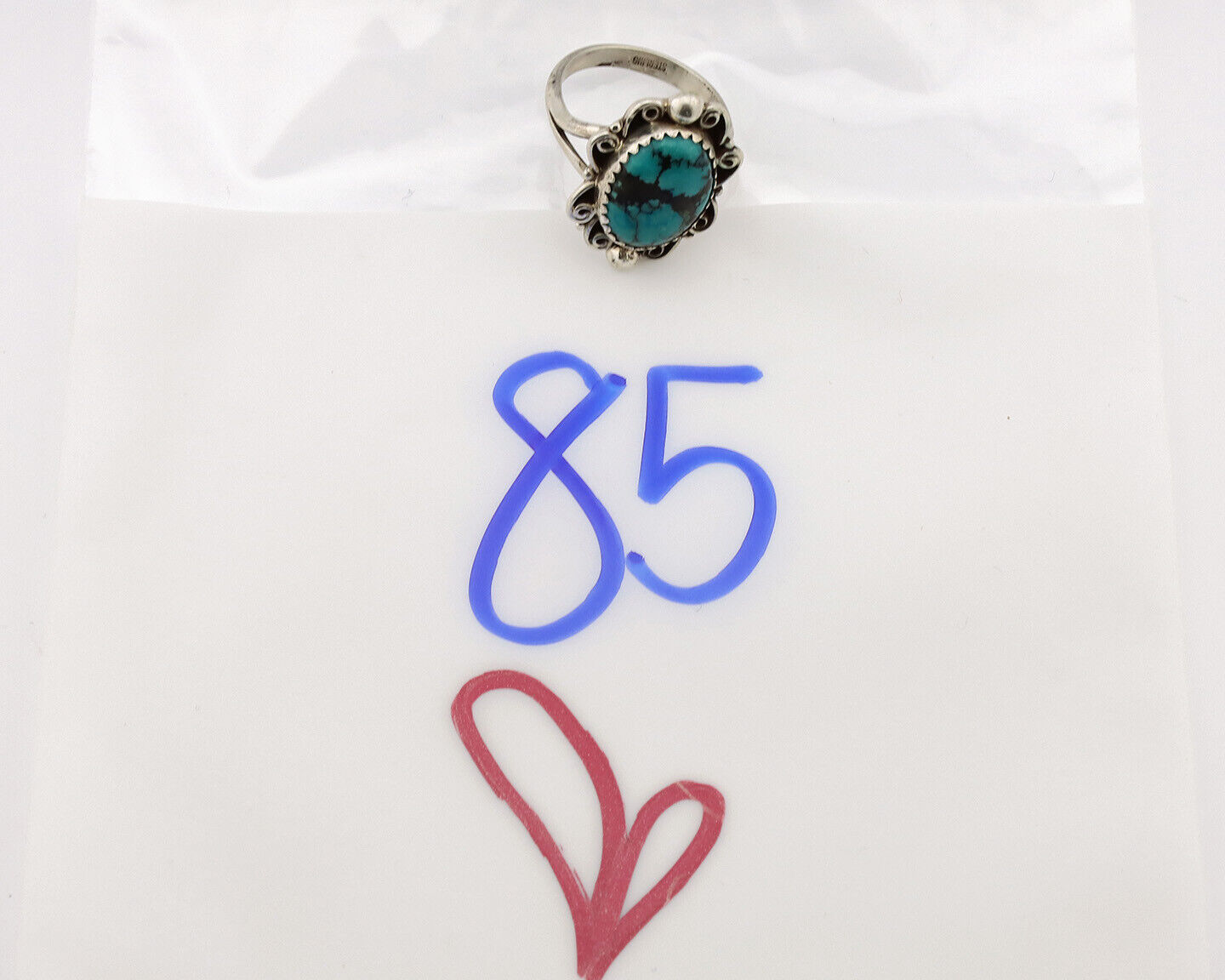 Navajo Ring .925 Silver Sleeping Beauty Turquoise Artist Signed TALHAT C.80's